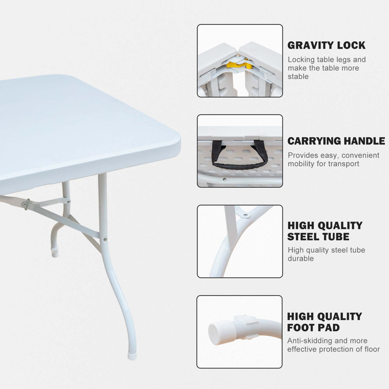 6Ft Plastic Folding Table(Only Table), White