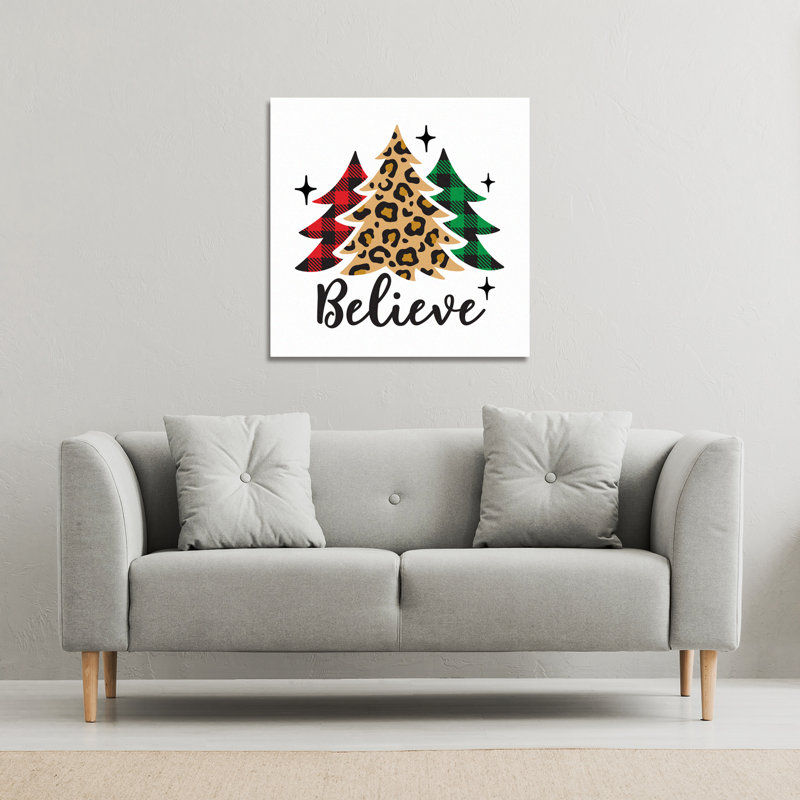 Christmas Trees With Leopard - Wrapped Canvas Print, 46cm H x 46cm W