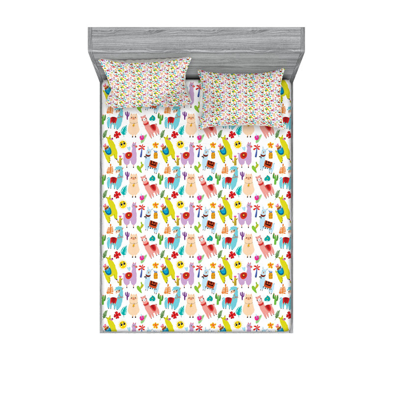 Multicolore ensemble de draps et taies décoratives pour animaux Ambesonne, Ensemble de draps pour grand lit avec 4 taies d'or