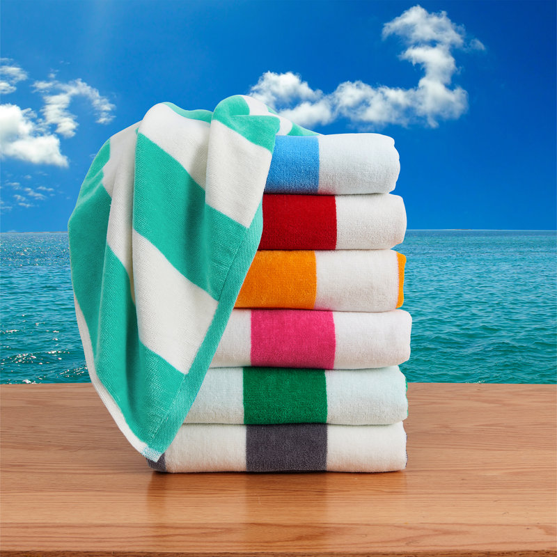 Oversized Teal and White Cotton Cabana Beach Towel