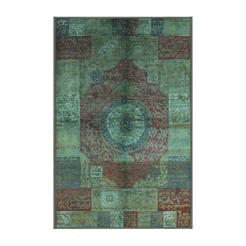 Tapis vert de style oriental, Tapis de couloir 2 pi x 5 pi