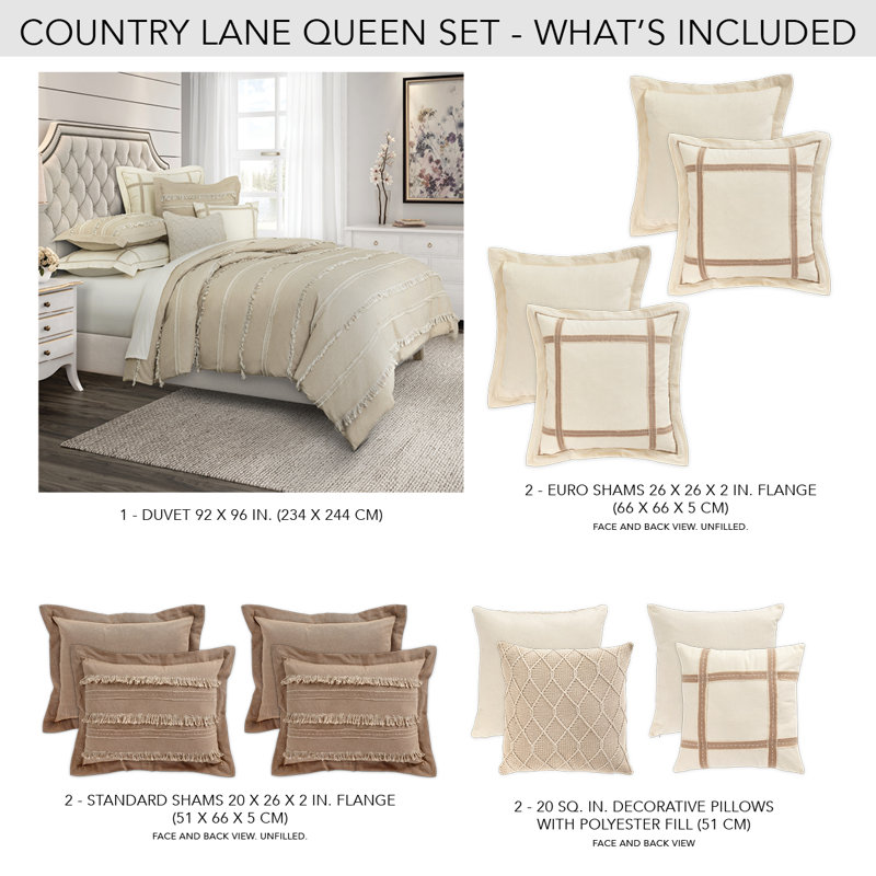 Country Lane Duvet Set - Toast, Queen Duvet Cover + 4 Shams + 2 Pillows