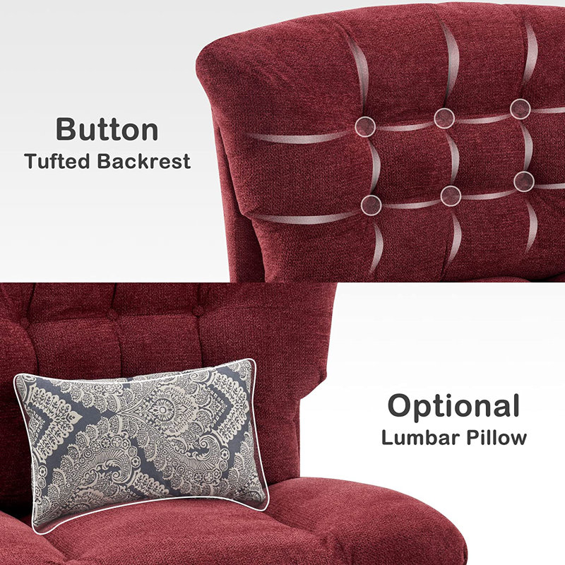 Fauteuil d'appoint rembourré en chenille Antionett, Chenille bourgogne
