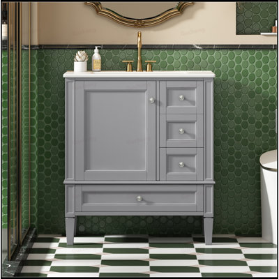 Meuble-lavabo 30 po avec tiroirs et lavabo en céramique