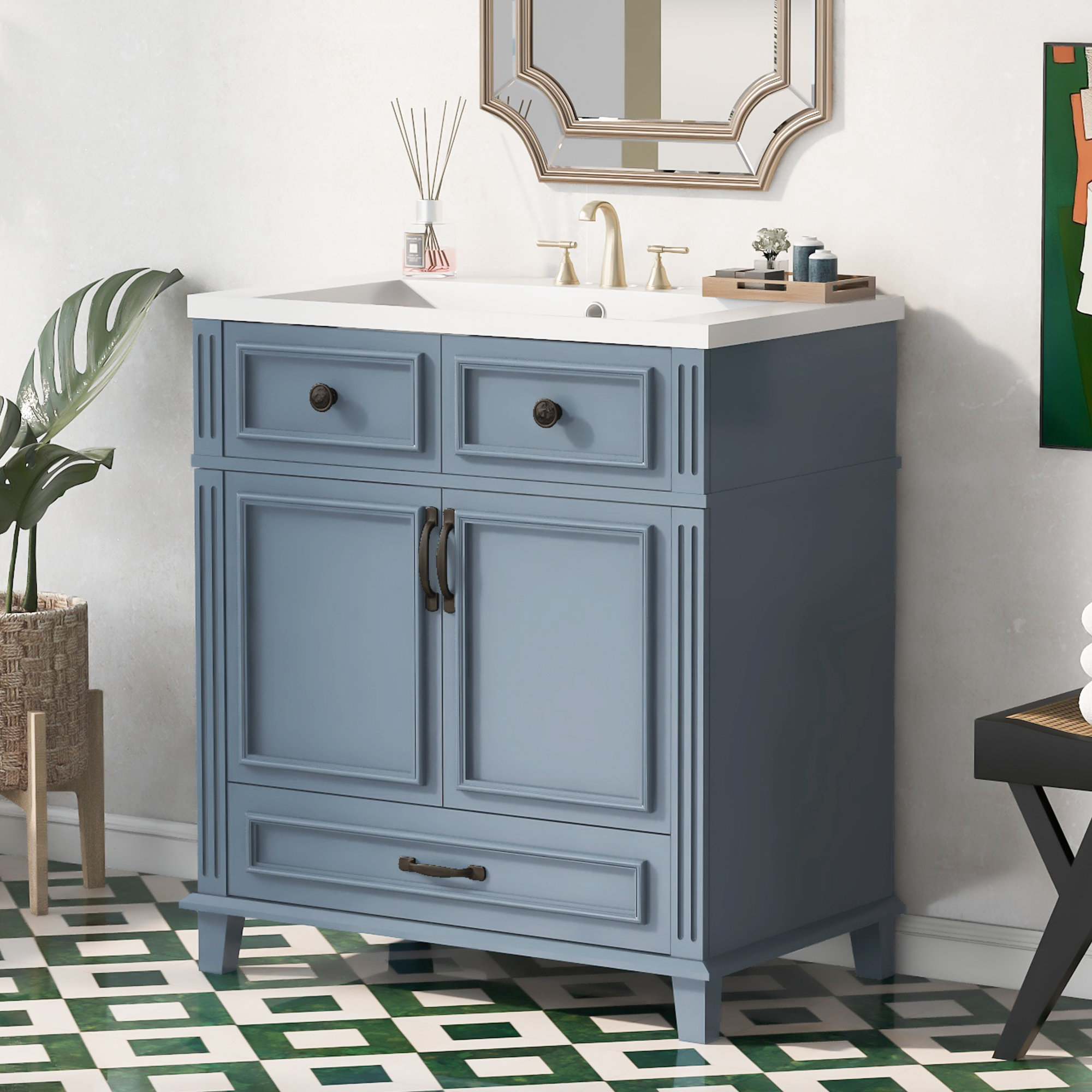 Winston Porter '' Blue Retro Style Bathroom Vanity With Resin Sink