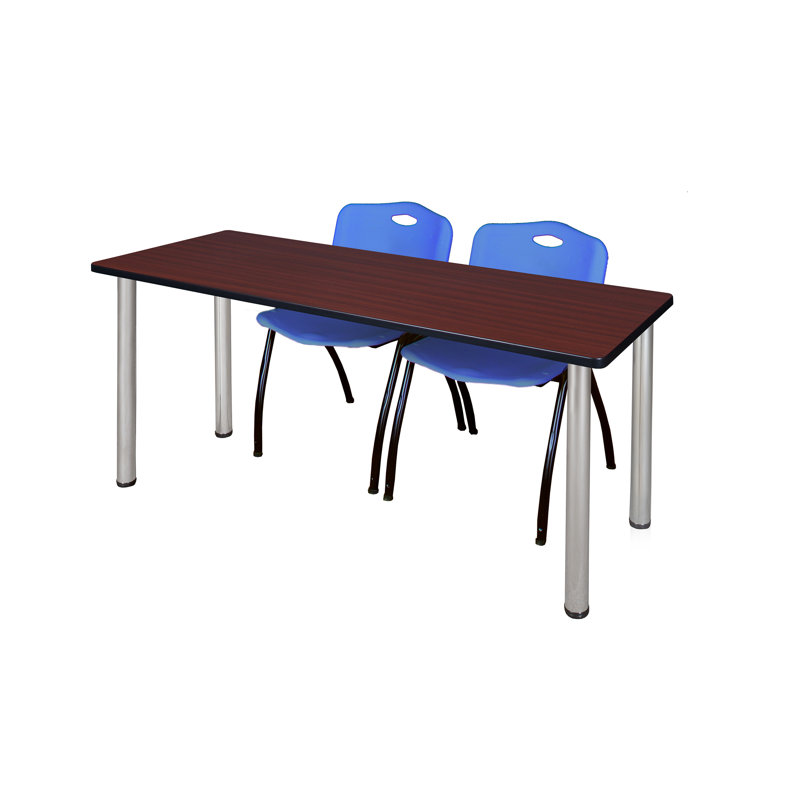 Plateau de table Kee et chaises empilables 2 M, Bleu, Chrome, Acajou