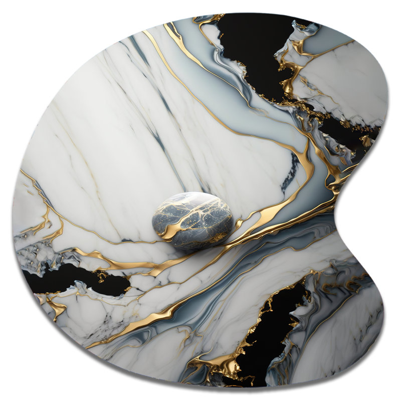 «Abstract Geode Gold and White Marble III», art mural asymétrique en métal, impression sur métal de forme unique blanche