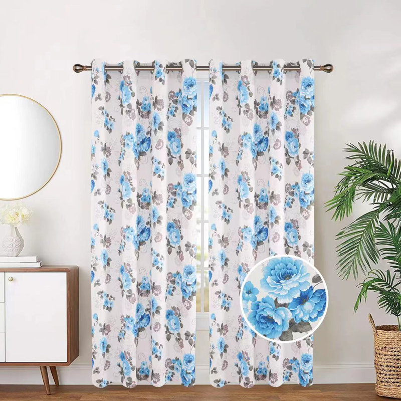 Blackout Curtain Single Panel, Aqua Festiva Peony