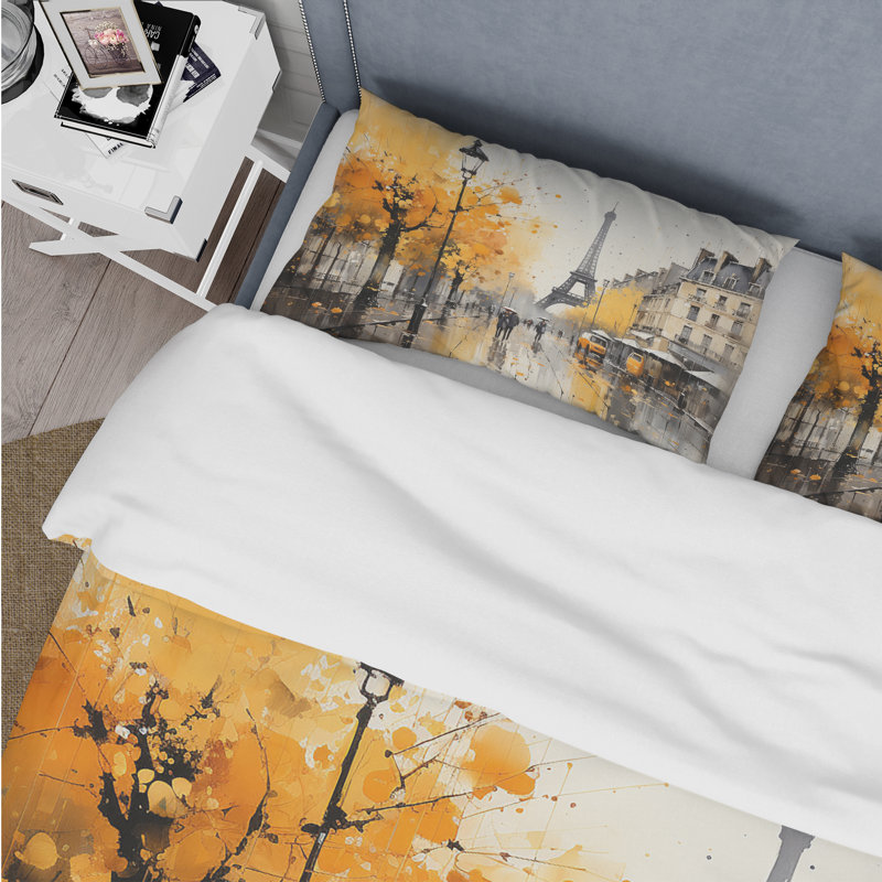Ensemble de housse de couette Cityscapes jaune en polyester microfibre jaune