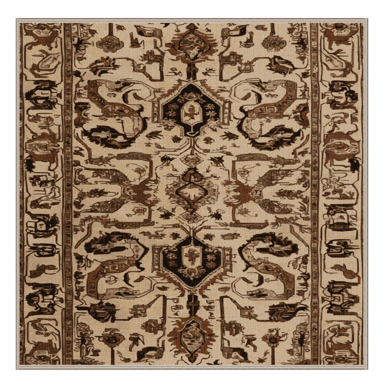 Machine Washable Persian Brown Area Rug, Square 5' x 5'