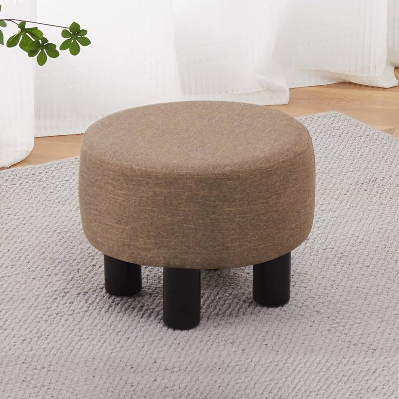 Wood Accent Stool, Brown Linen