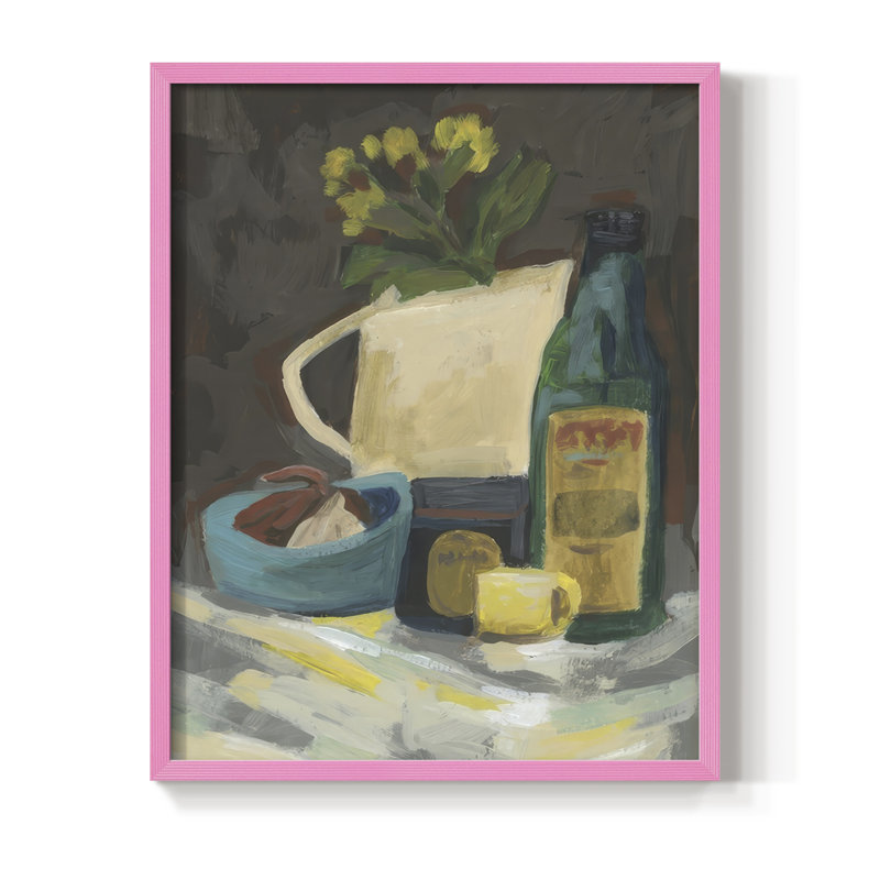 Tabletop Study II Framed Print - Solid Wood, 30" H x 24" W, Pink