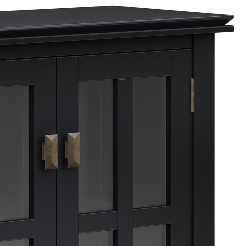 Artisan Black Solid Wood Low Storage Cabinet with Adjustable Shelves