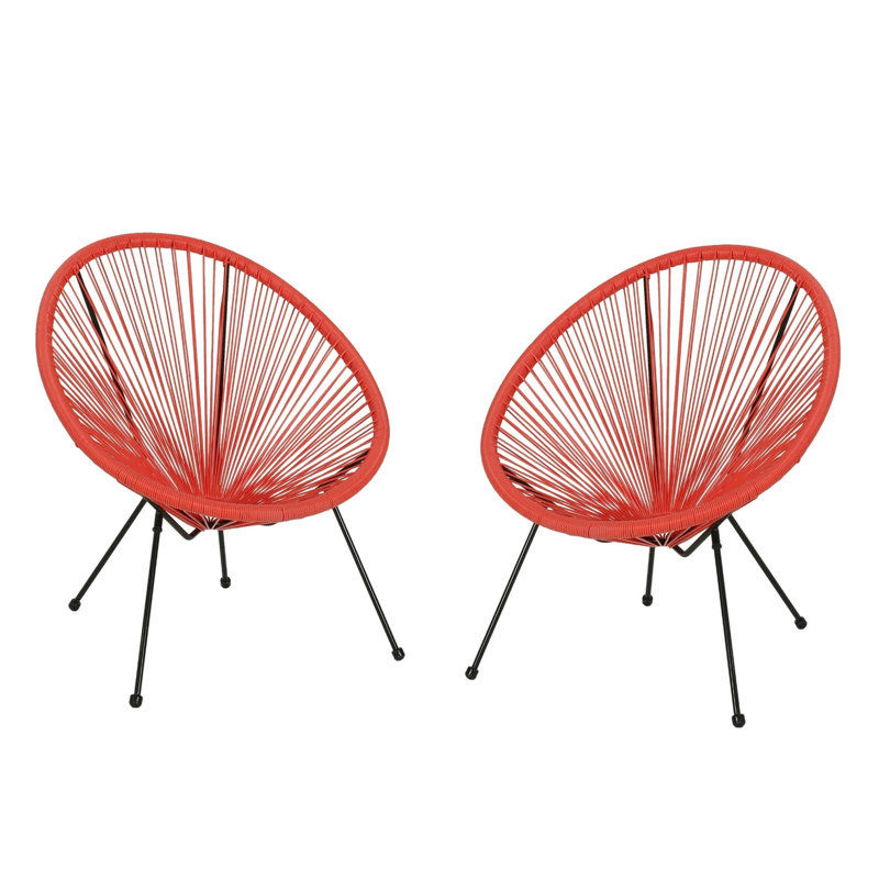De 2 chaises orange avec siège, structure en acier pour plus de stabilité, tissage de confort dans les aires de pique-nique extérieures, conception moderne en simili et structure, cour à assise détendue, look