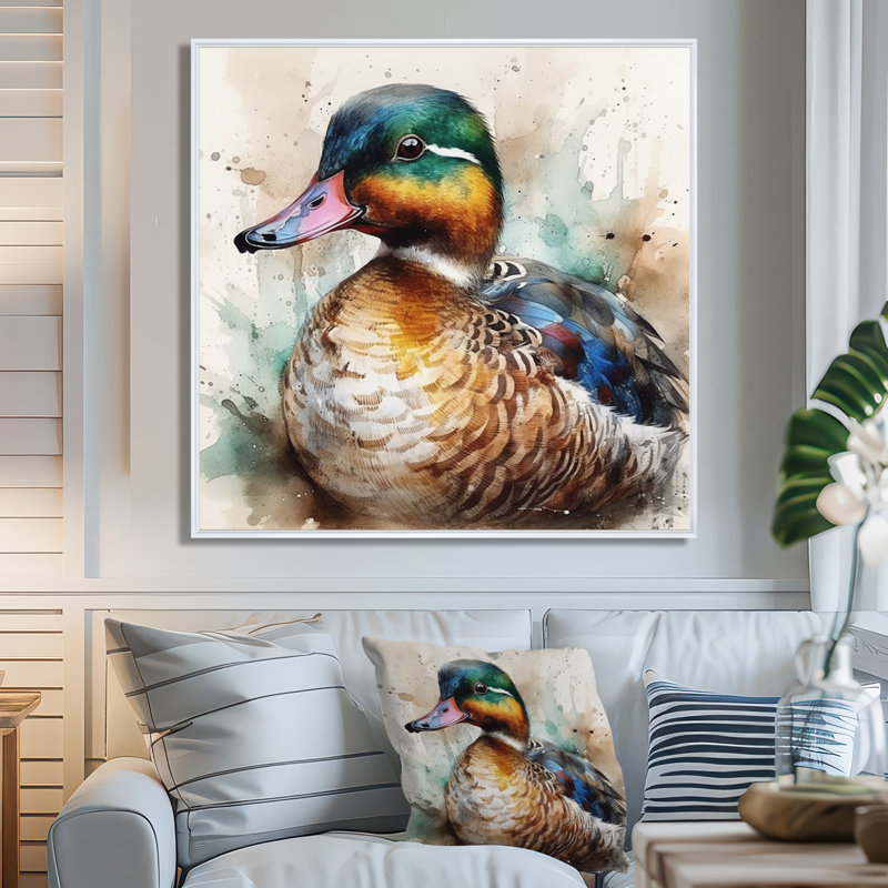 Magnifique Canard mâle II - reproduction sur toile, H 36 po x l 36 po, Cadre flottant blanc