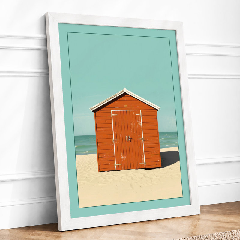 Red Beach Hut Coastal - Framed Print, A3 - 42.0 x 29.7 cm, White