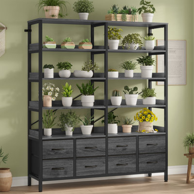 7-Tier Double Wide Bookshelves, Tall Bookcase With 8 Drawers Storage Organizer, Industrial Display Free Standing Shelf Units, Metal Storage Rack For H by Latitude Run