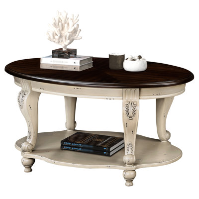 42'' Living Room Oval Table, Solid Wood 2 Assembly, Beige And Glare, Effortless Assembly Suggested Coffee Table For Beauty, With Shelf, Glow, Simple Proposed