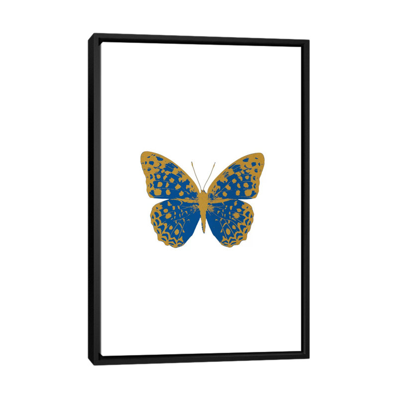 «Butterfly», impression sur toile en bleu, H 26 po x l 18 po x P 1,5 po, Toile avec cadre noir, Pas de tapis