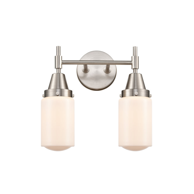 Éclairage pour meuble-lavabo à 2 lumières à intensité variable Gayle, Ampoule DEL rétro 4 watts, Nickel satiné, Blanc mat