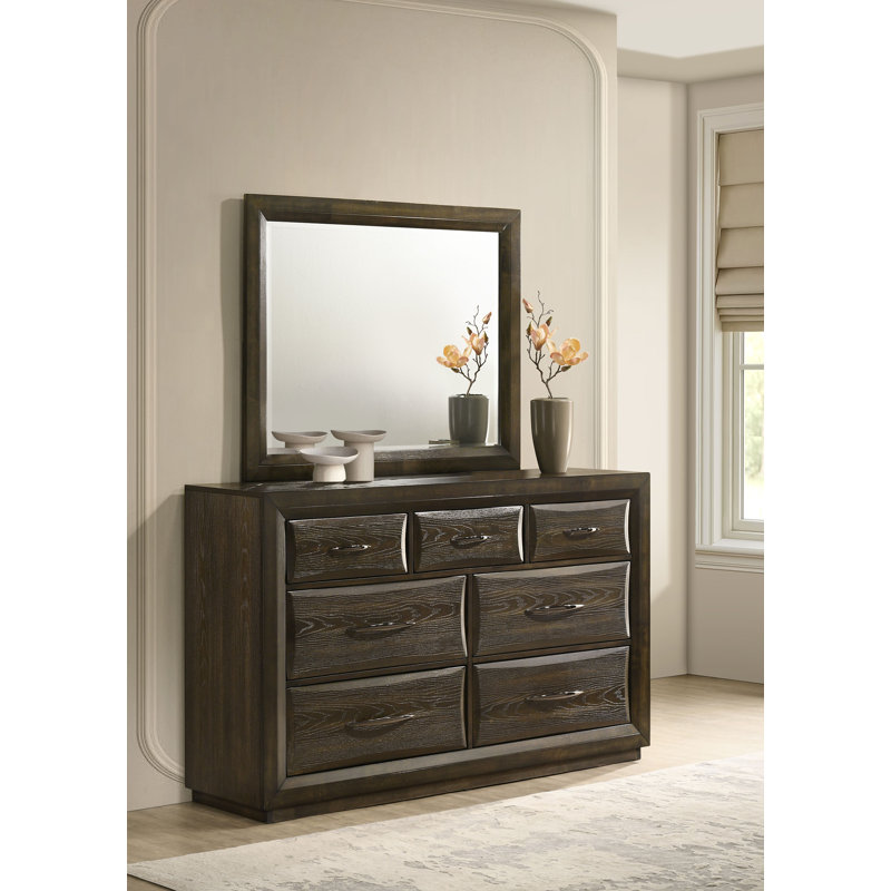 Arignote 7-Drawer Bedroom Dresser And Mirror Set Dark Oak