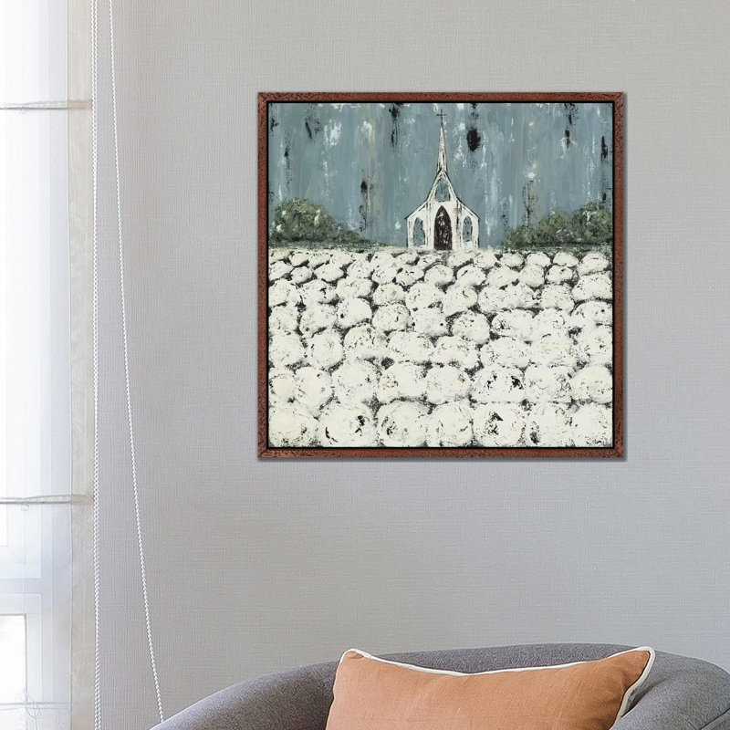 Church Cotton Fields by Ashley Bradley - Gallery-Wrapped Canvas Giclée on Canvas, Classic Brown Wood Framed