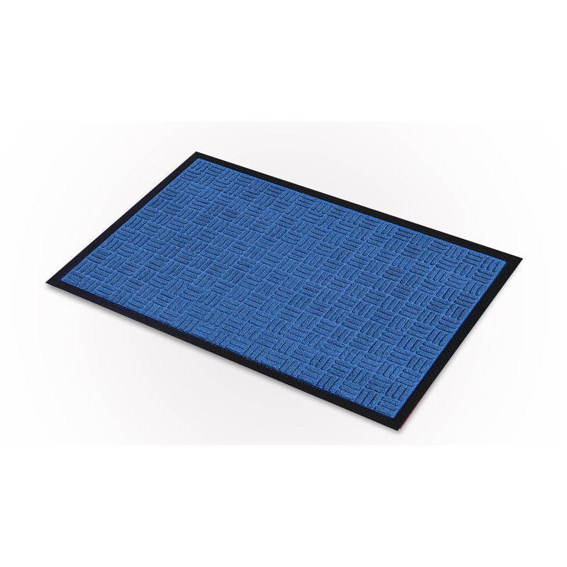 Paillasson intérieur en polypropylène antidérapant Odarius, Bleu quadrillé, L 24 po x L 36 po