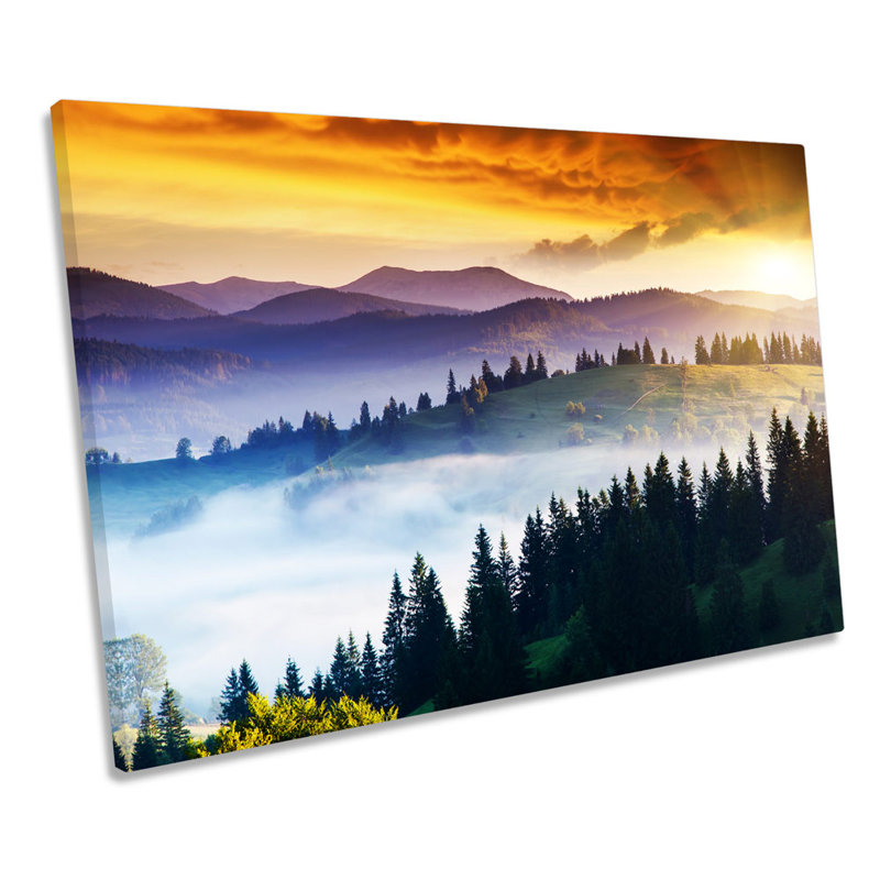 Sunset Mountains Landscape - Wrapped Canvas Print, 30.5cm H x 45.7cm W x 2cm D