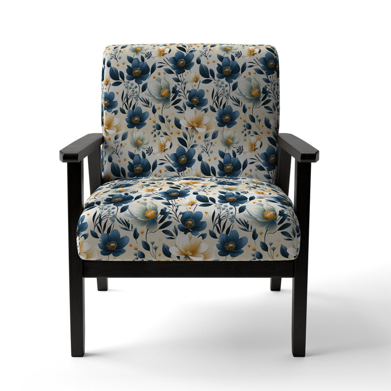 Antique Blue Graceful Flowers - Chaise rembourrée Farmhouse, fauteuil d'appoint bleu