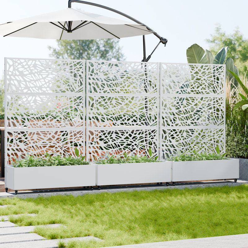 72" H x 47" W x 16" D Outdoor Metal Planter Box with Trellis Decor Raised Garden Bed with Lattice Panel and Wheels for Patio