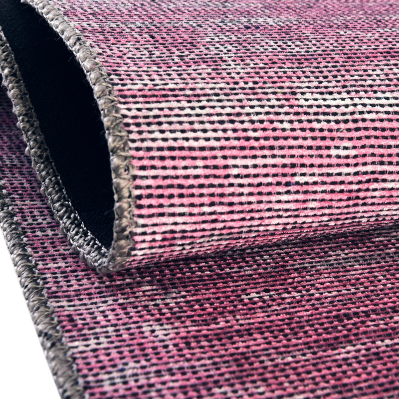 Tapis rose en chenille tissé à la machine Ikhasa, Octogone 7 pi 7 po