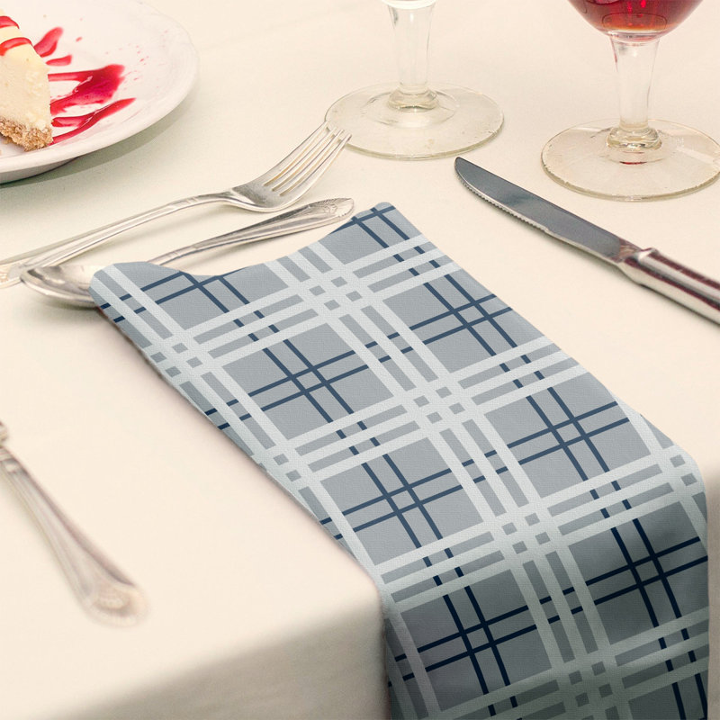 Serviette de table de luxe en retour New England, L 10 po x l 10 po, Argent nouveau siècle / bleu nautique / blanc, polyester