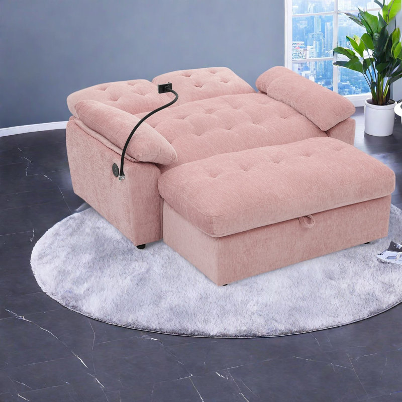 Fauteuils inclinables réglables avec rangement, canapé deux places moderne en chenille rose pour la maison, Pink