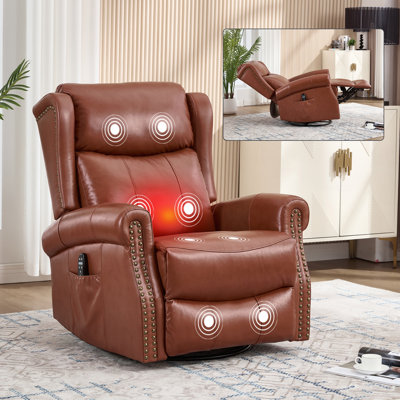 Fauteuil inclinable manuel à massage thermique avec fauteuil à bascule et pivotant en cuir véritable pour le salon