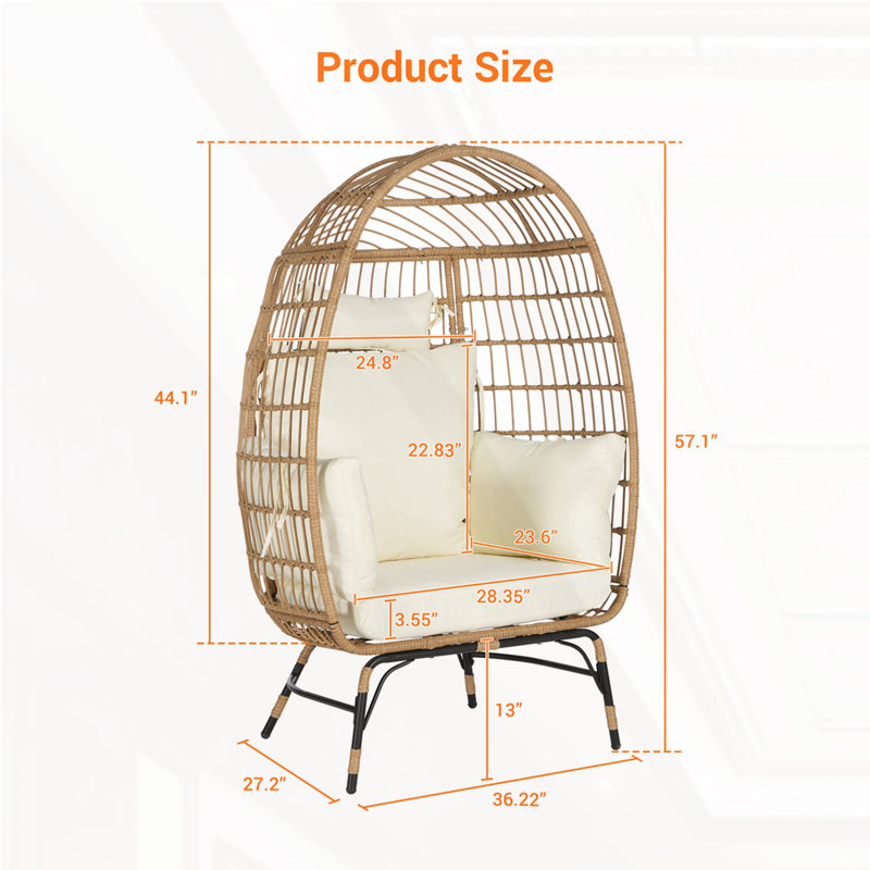 Fauteuil à œufs en osier, fauteuil à œufs en rotin intérieur / extérieur, Beige