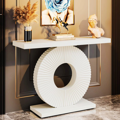 Console moderne avec base géométrique sculpturale, table d'appoint pour le salon