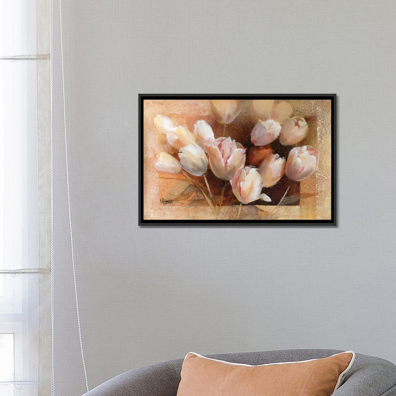 «Thea's Tulips for You», reproduction sur toile, H 18 po x l 26 po x P 1,5 po, Toile encadrée noire, Pas de tapis