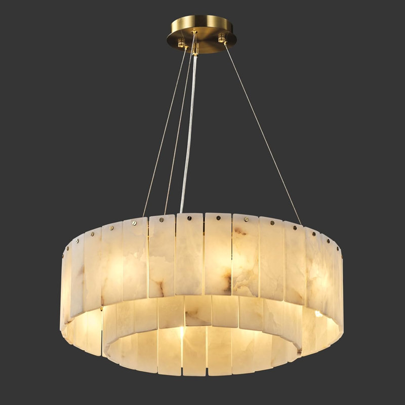 Lustres ronds en albâtre 8 lumières Norinne D-23in (ampoule incluse), H 7,9 po x l 22,8 po x P 22,8 po