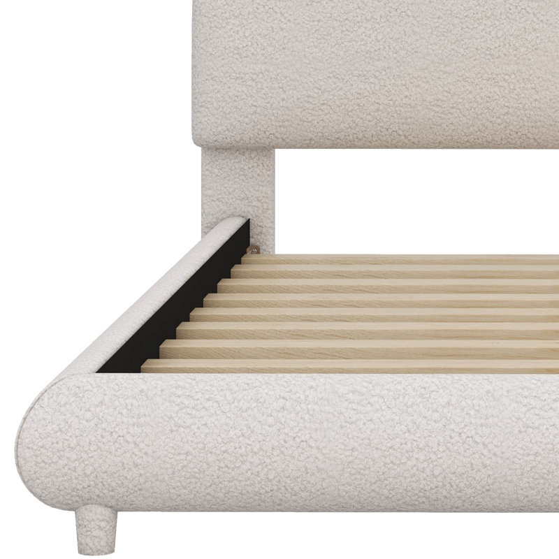 Lit plateforme en tissu d'ameublement Teddy, Beige, Grand lit