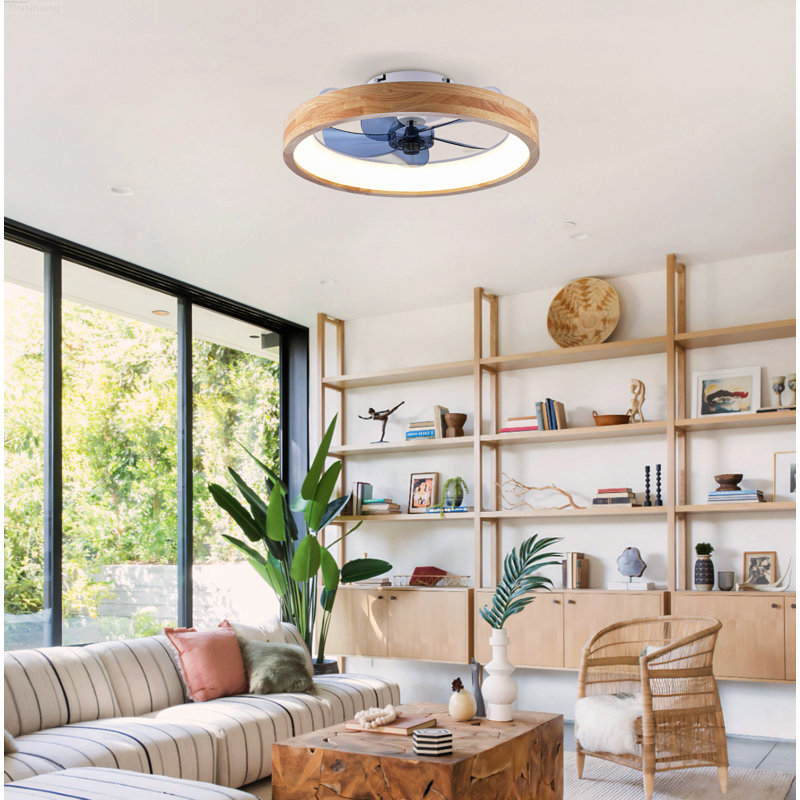 Ventilateur de plafond encastré moderne avec moteur à DEL à intensité variable et réversible 6 vitesses Farmhouse, Naturel