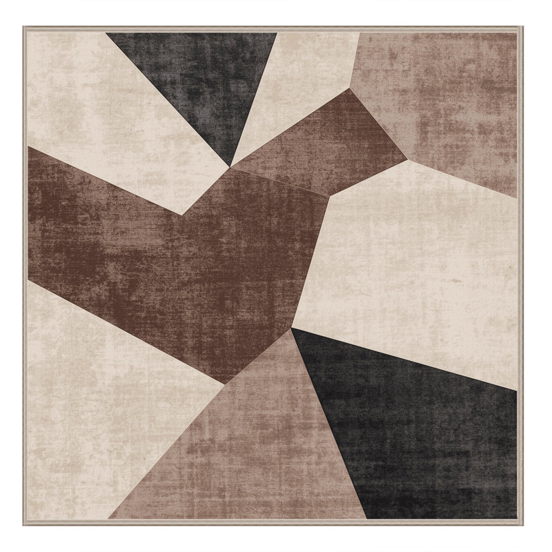 Tapis beige lavable à la machine à motifs géométriques modernes Paulett, Carré 4 pi