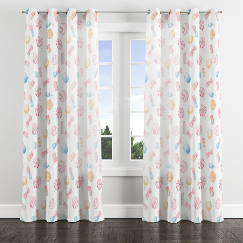Rideaux en velours Kids Sweets - rideau simple à œillets Dreamy Candy Dreams - 1 panneau, L 52 po x L 63 po, Œillets dorés