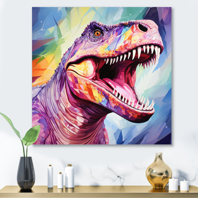 Cubiste coloré Trex Dino III - art mural dinosaure, H 16 po x l 16 po