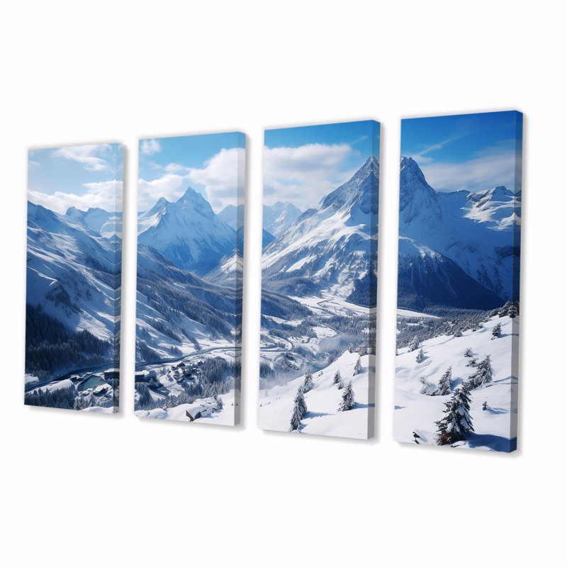 «Pine Valley Winter Mountain Landscape VI - Winter Landscape», art mural 4 pièces, H 32 po x l 64 po