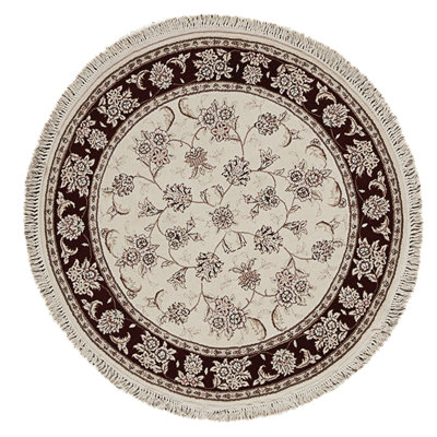 High-Quality Hand-Knotted Ivory And Wine Area Rug