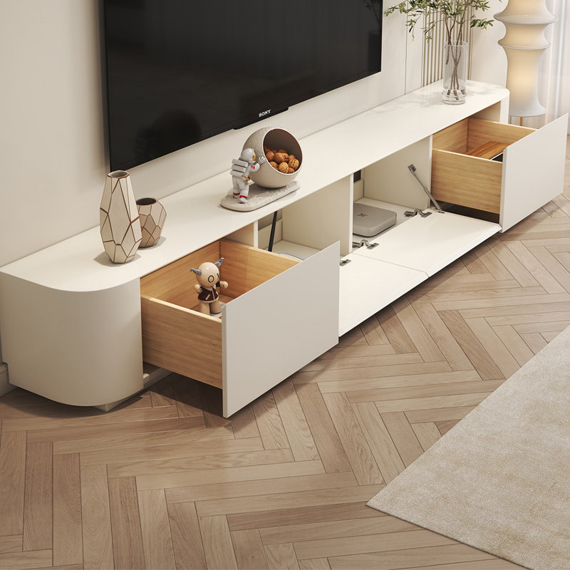 Meuble télé en bois massif blanc crème, panneaux multicouches laqués, 240 cm (94,49 po).