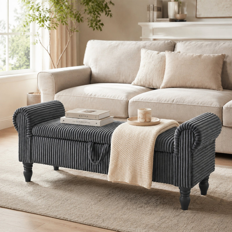 Banc de rangement rembourré à l'extrémité du lit, Gris