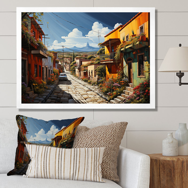 Mexico Mexico Fiesta City I - Décoration murale Mexique, H 34 po x l 44 po x P 1,5 po, Cadre simple blanc
