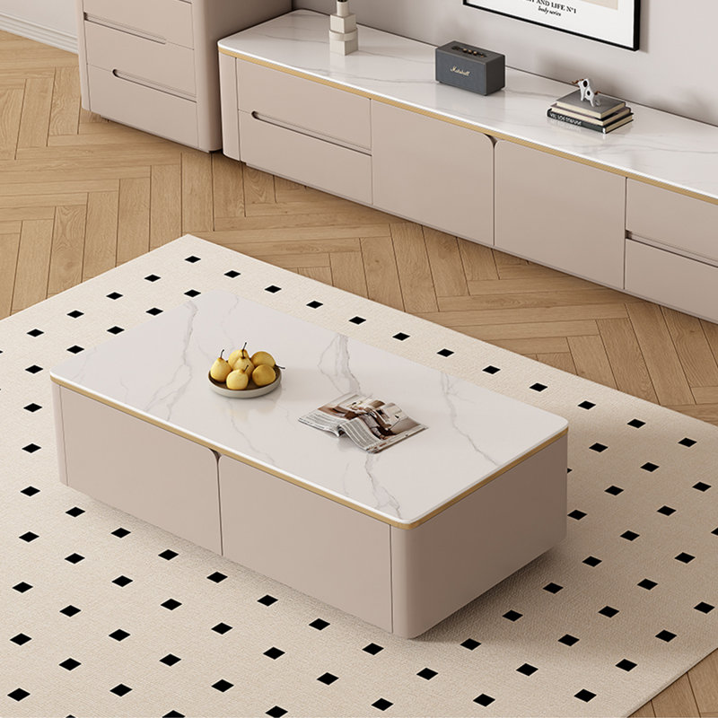 Table basse en bois massif avec plateau en pierre frittÃ©e, H 16,53 po x L 47,24 po x l 23,62 po, Beige
