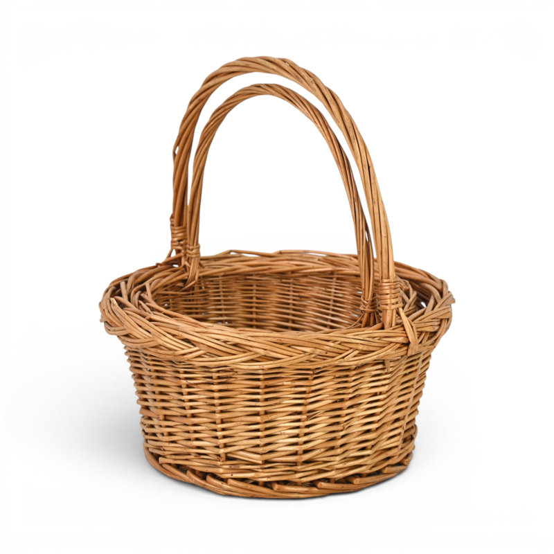Legna Set of 2 Round Willow Baskets, Nesting Storage with Handles